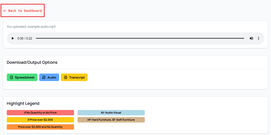 Image of the back to dashboard button