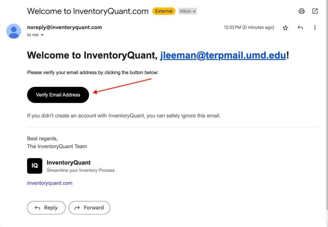 Image of the email verification