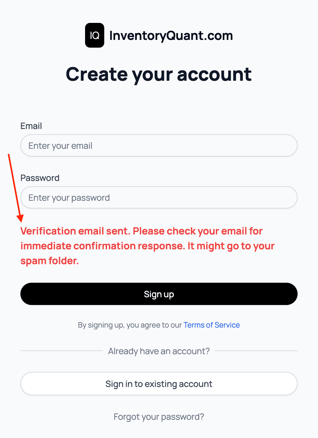 Image of the verification email sent
